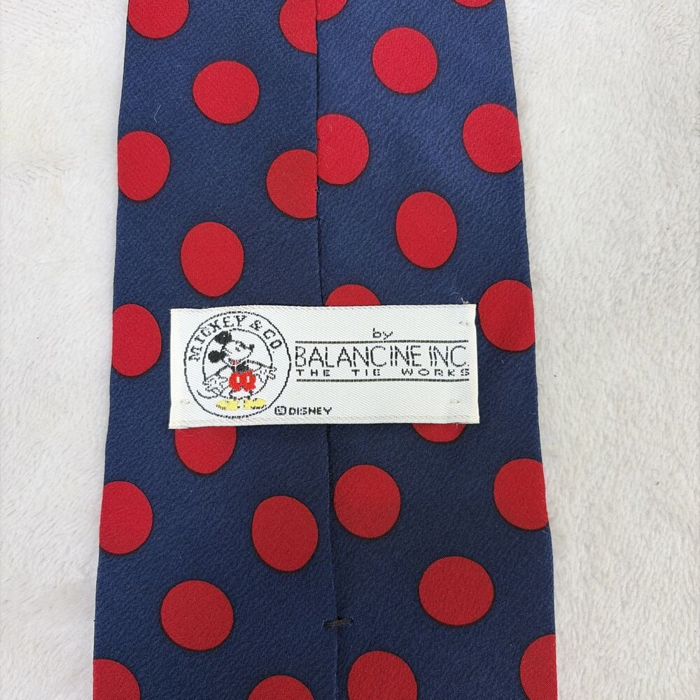Disney Balancine Mickey Mouse Mens Tie Silk Woven Navy w/Red Polka Dots Charity - Picture 5 of 9
